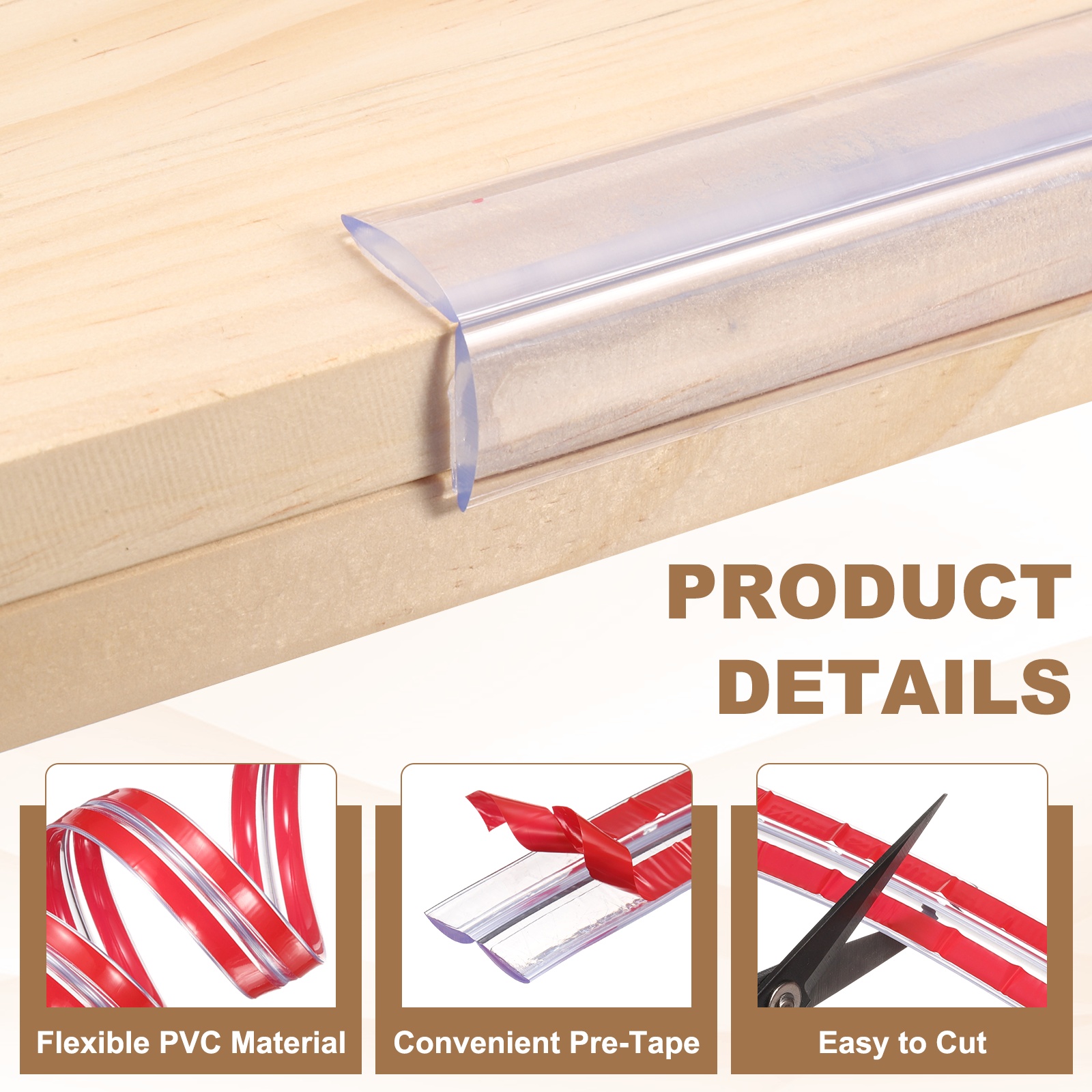 Edge Protector, 16.4ft (5M) x 0.8" (20MM) Clear Furniture Corner Guard Strong Adhesive Proofing Edge Safety Bumpers with 4 Corners Guards for Table Cabinets