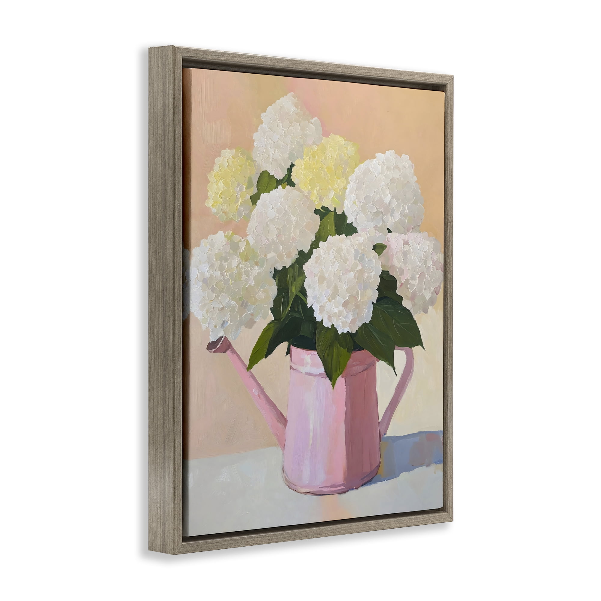 Stupell Industries Hydrangeas in Watering Can Brown Framed Floater Canvas Wall Art, design by The Prints Vibe