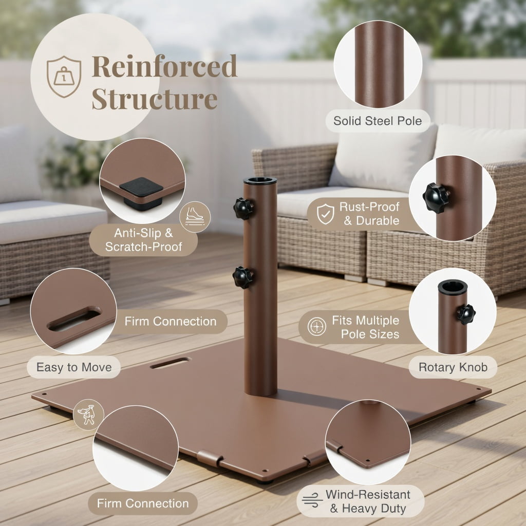 Resenkos Outdoor Umbrella Base, 50 LBS Weighted 24 Inch Square Patio Umbrella Base, Black