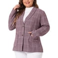 thumbnail image 2 of DARING DIVA Women's Plus Plaid Lapel Jacket Work Single Breasted Blazers Burgundy 1X, 2 of 6
