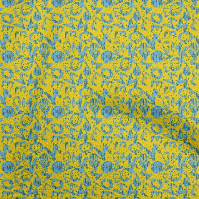 oneOone Rayon Yellow Fabric Abstracts Sewing Material Print Fabric By The Yard 56 Inch Wide