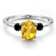 thumbnail image 3 of Gem Stone King 14K White Gold Yellow Citrine and Black Diamond Engagement Ring for Women | 1.50 Cttw | Oval 8X6MM | Gemstone November Birthstone | Size 6, 3 of 6