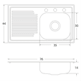 thumbnail image 3 of Fregadero Cocina Empotrar 1 Tina 76x44x14 M401 Izq EB Tecnica linea Mark, 3 of 3