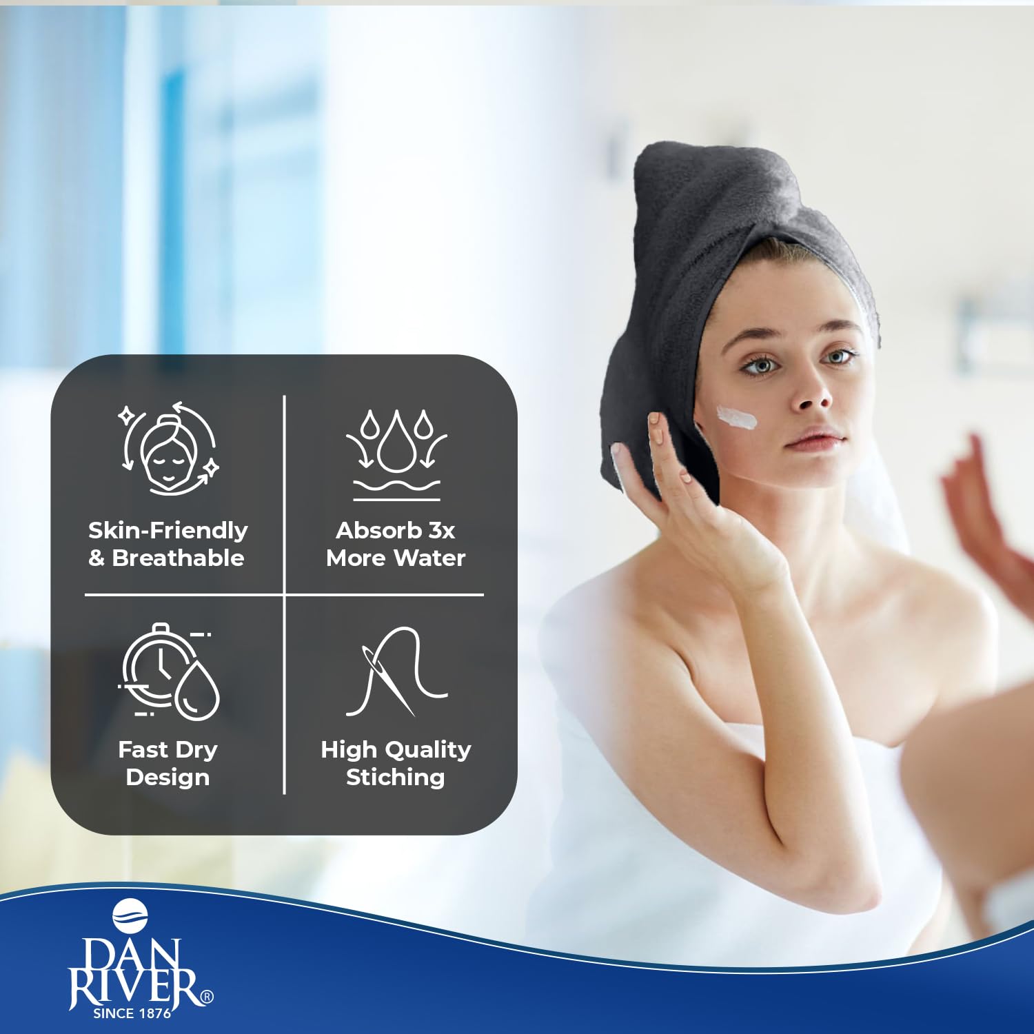 Dan River Bath Towel 6 pack 22x44 in Ultra Soft Quick Drying Cotton Towel - Charcoal