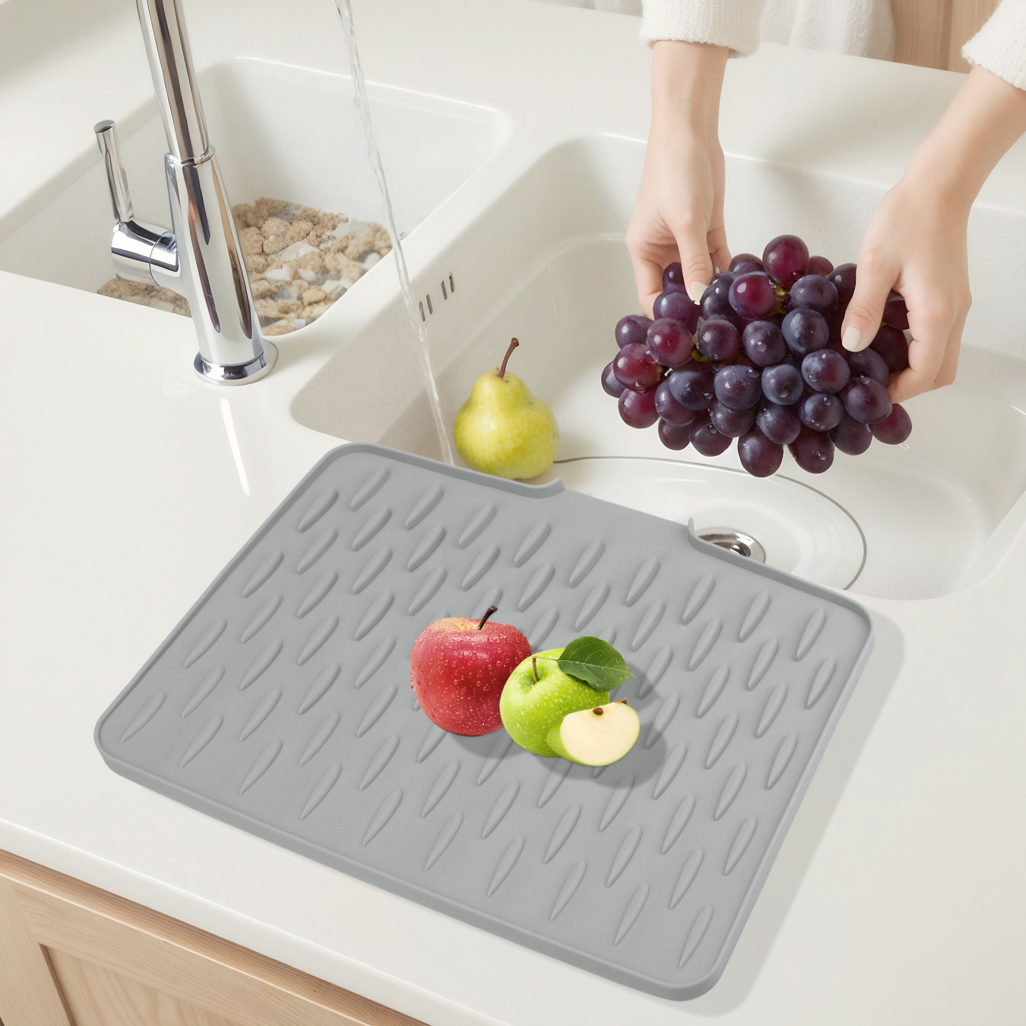 Unique Bargains Multi-Functional Dish Drying Mat for Kitchen Gray
