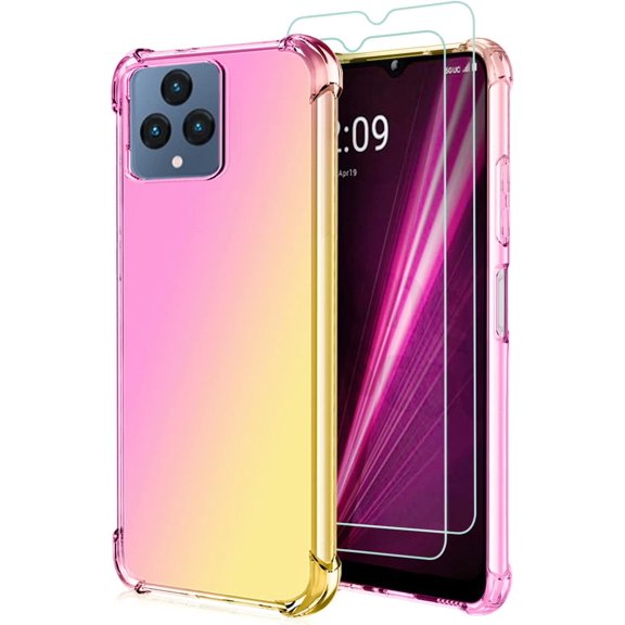 for T-Mobile Revvl 6 5G Case Clear Transparent with 2pcs Screen Protector Reinforced Corners TPU Shock-Absorption Flexible Cell Phone Cover for T-Mobile Revvl 6 5G(Pink Gold)