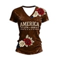 thumbnail image 3 of Fshinging Tops for Women Letter Floral Short Sleeve 4th of July Patriotic Casual V Neck Slim Fit Layer Clothes Brown XXXL, 3 of 3