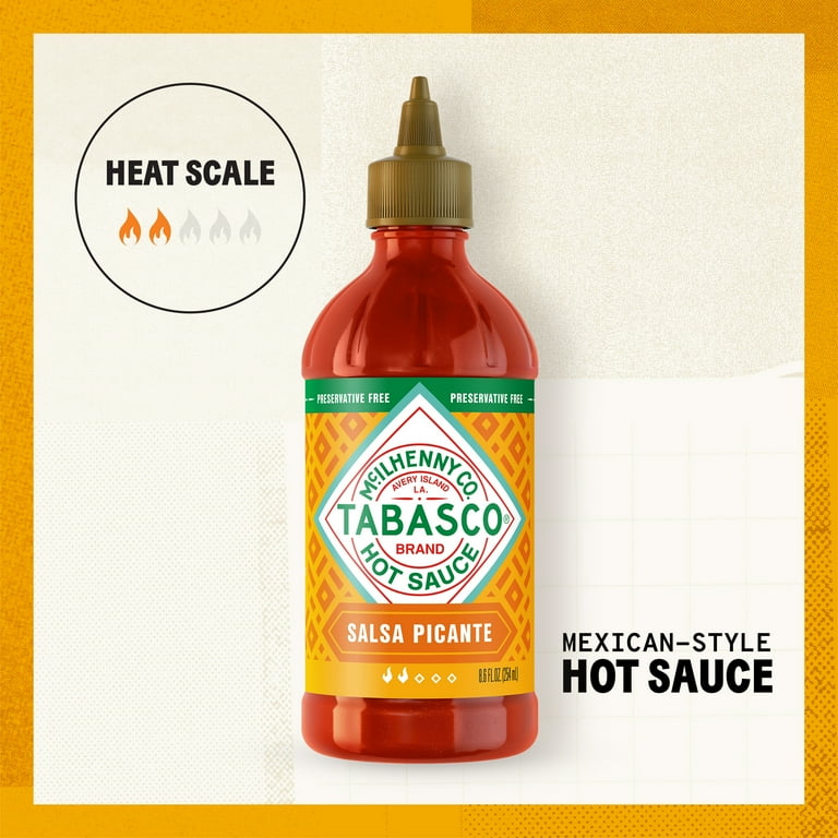 Tabasco Salsa Picante, Hot Sauce, 8.6 fl oz Regular Plastic Bottle