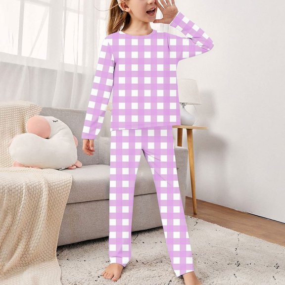 Amidoa Girls Summer Outfits 2 Piece Long Sleeve Cute Print Homewear Top and Pants Kids Clothing Sets Purple Size 3