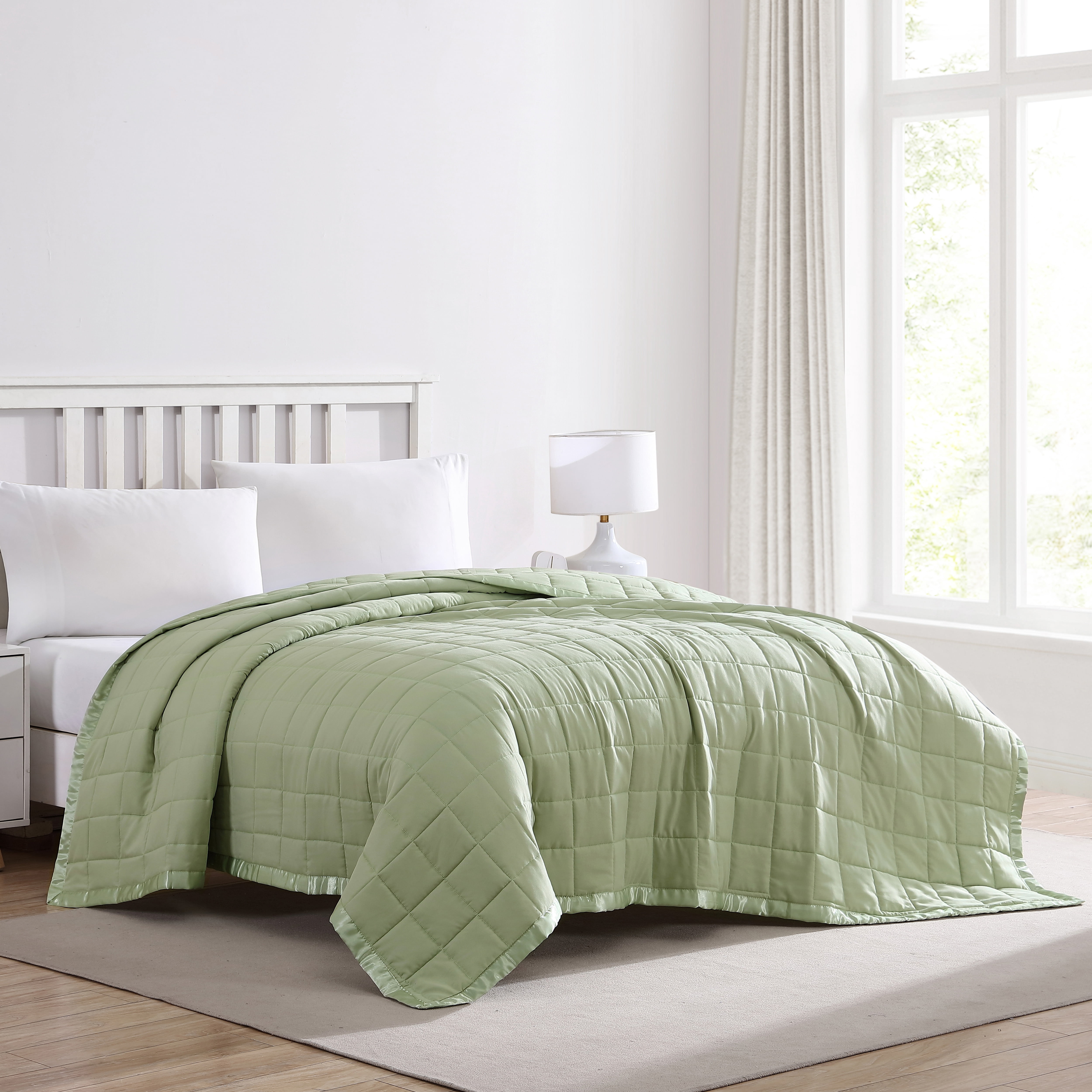 Beatrice Home Fashions, Down Alt Blanket with Satin Trim, Full/Queen, Sage