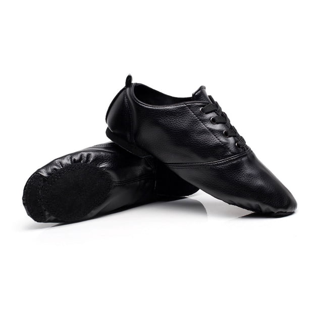 Zapatos de baile para niños, zapatos bajos de cuero PU para hombre, zapatos de Jazz para mujer, suela dividida, zapatillas suaves, gimnasio, baile, negro