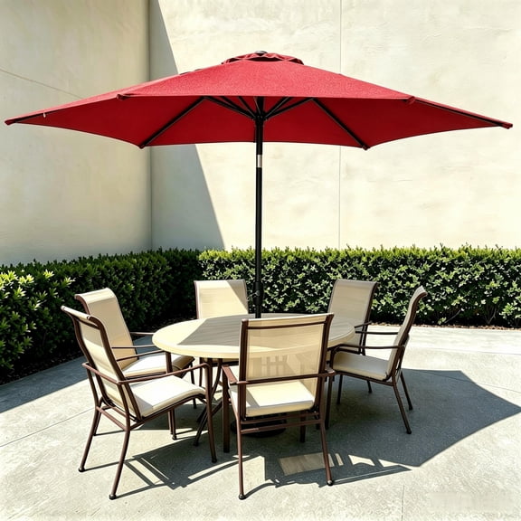 Autlaycil 9ft Outdoor Patio Umbrella, Durable Ribs with Tilt and Crank for Table, Garden, Poolside - Red