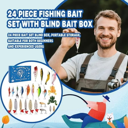 24PCS Fishing Lures Blind Box Xmas Gift Box Includes Minnow Crankbaits Shrimp Frog Spinnerbaits Realistic Artificial Baits for Freshwater Saltwater Bass Trout Salmon for Anglers
