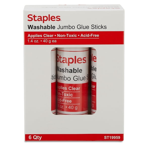 Staples Washable Glue Sticks Jumbo Clear 1.4 oz 6/Pack (19959) 19959-CC