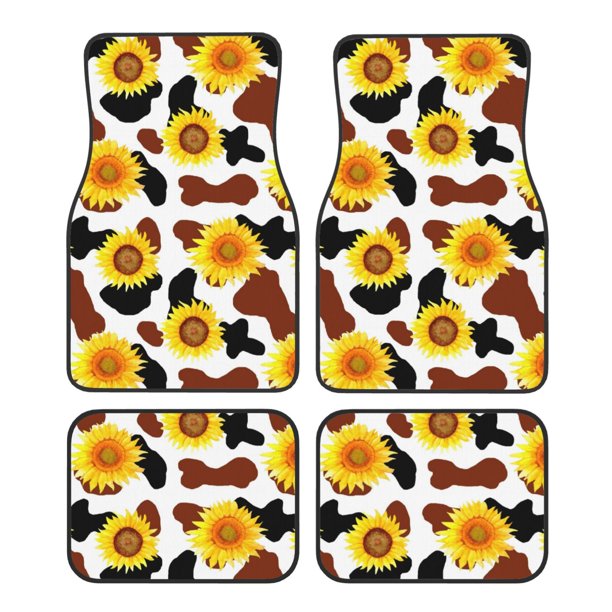 Fotbe Sunflower Cow Juego de 4 Tapetes para Auto con Estampado – Alfombrillas de Goma Reforzada, Diseño Antideslizante, Protección para Todo el Año – Vehículos, Autos, Camionetas y SUVs