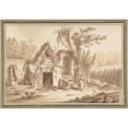 thumbnail image 2 of Johann Georg Wille 18x14 Black Ornate Wood Framed Double Matted Museum Art Print Titled - Washerwomen in Front of a Cottage (1769), 2 of 5