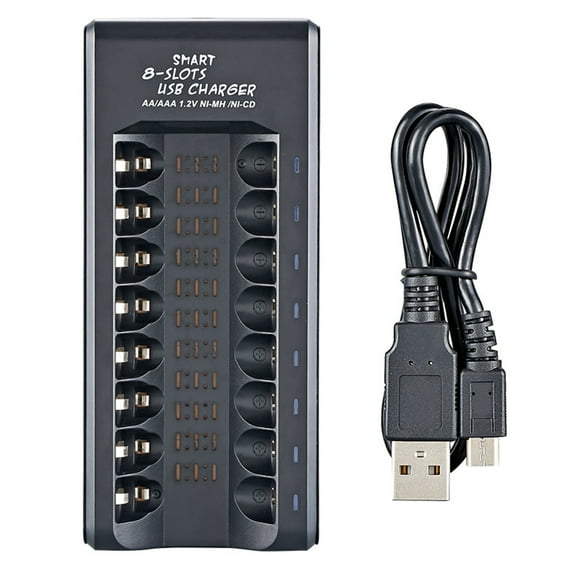 8-Slot Smart Battery Charger For 1.2V Ni-MH AA/AAA Rechargeable Batteries USB Plug And Play Battery Charging Dock