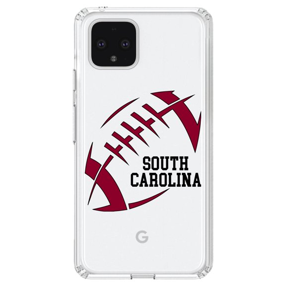 DistinctInk Clear Shockproof Hybrid Case for Google Pixel 4 XL (6.3" Screen) - TPU Bumper, Acrylic Back, Tempered Glass Screen Protector - South Carolina Football - Garnet, Black