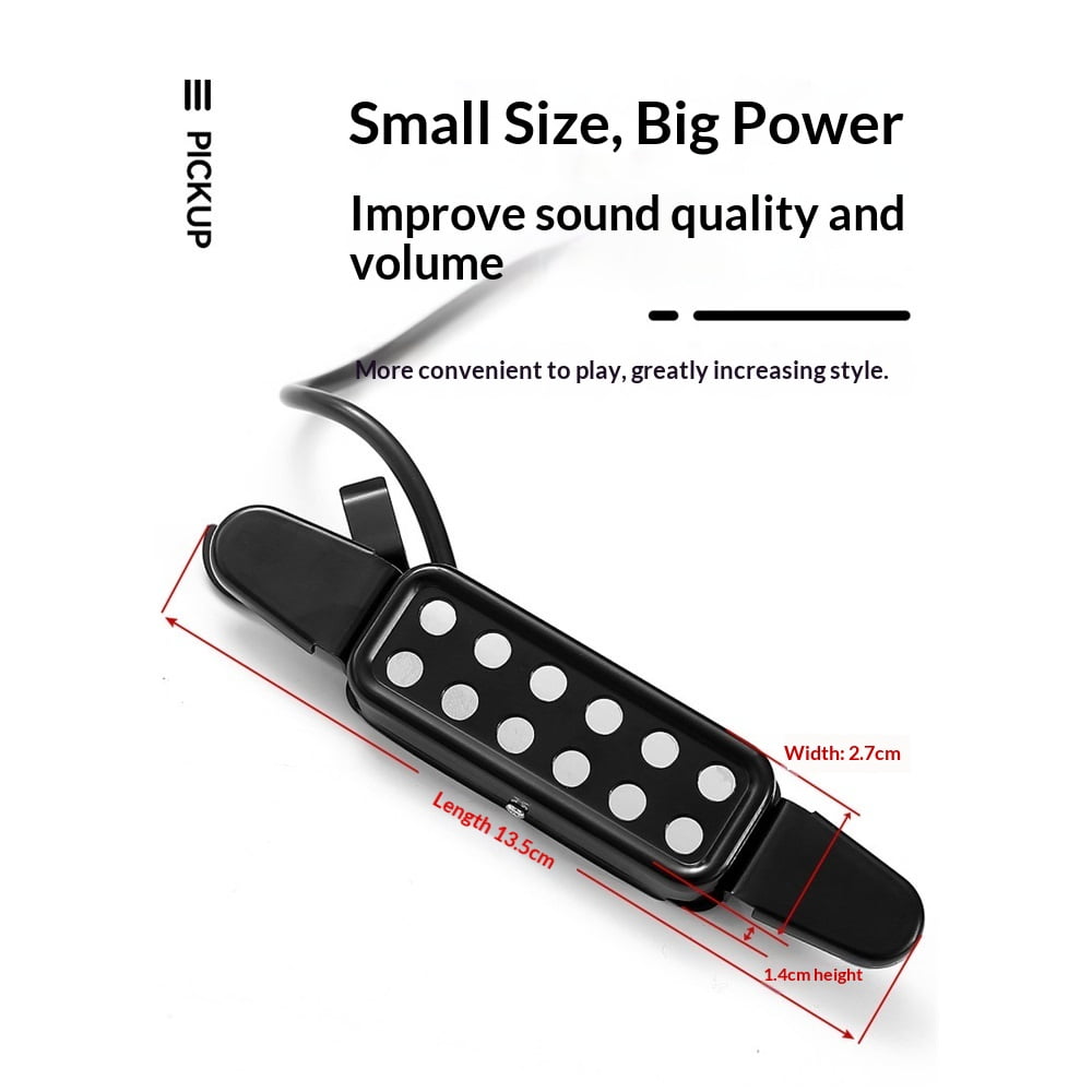 12 Soundhole Acoustic Guitar Pickup Electric Transducer Magnetic Preamplifier with Capo & 10 FT Audio Cable