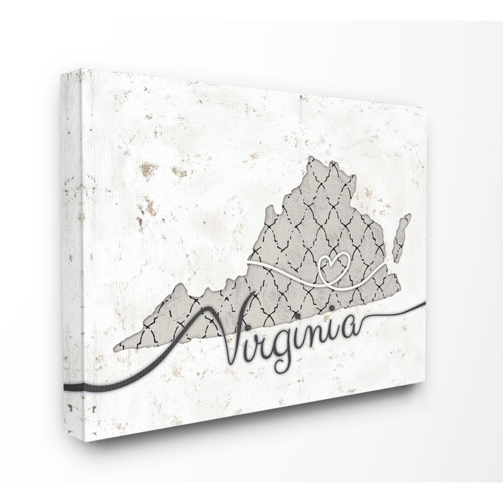 Stupell Industries Virginia Patterned Grey US State Design Canvas Wall Art by Ziwei Li