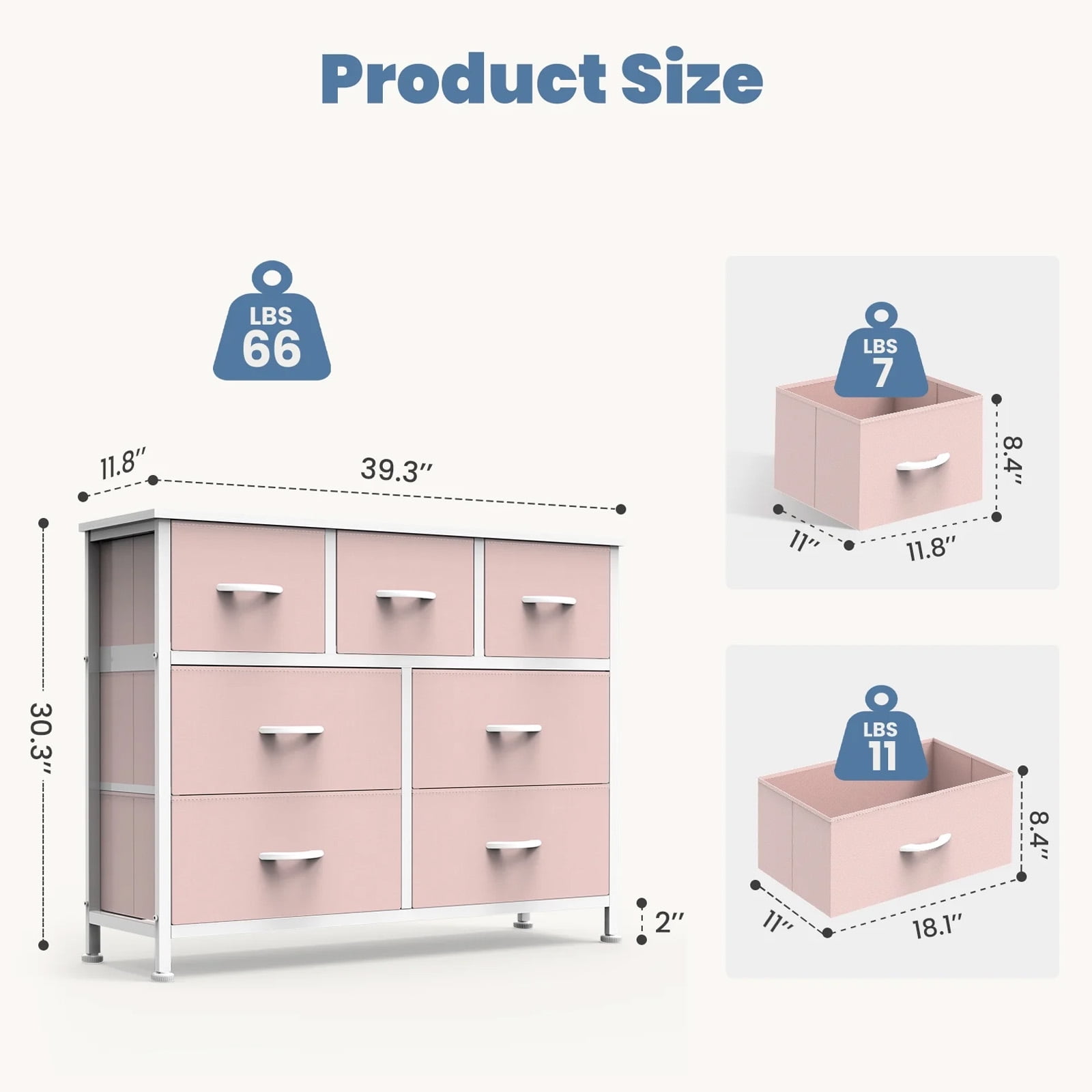 Nextay 7-Drawer Fabric Dresser TV Stand for 45" TV, Storage Dresser Closet with Steel Frame & Wooden Top for Living Room, Dressing Room, Entryway, Pink