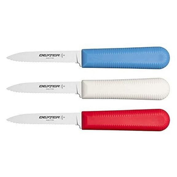 SaniSafe Parer Knife, 3 1/4", Red/White/Blue Handles, 3/pack