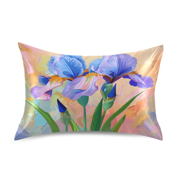 JSTEL Iris Flower Painting Satin Pillowcase Standard Size Pillow Cases Envelope Closure Bed Pillow Cover, 20 x 26 inch