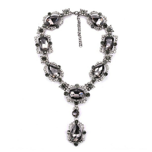 Sonducket Collar de aleación de cristal para mujer, collares llamativos a la moda con colgante, adorno de joyería brillante para fiesta de Bar Ropa, zapatos y accesorios Miscelánea Gris