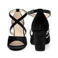 thumbnail image 5 of BLISSFUL STEP Women's Shoes Faux Velvet Chunky Heel Open Toe Crisscross Strap Buckle Sandals Black 6, 5 of 6