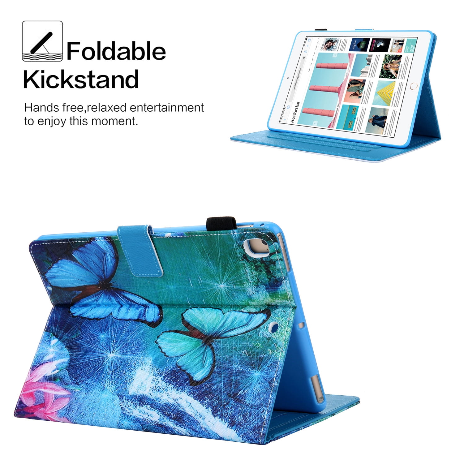 iPad 10.2 Case for iPad 8th 7th Gen 2020 2019, Allytech PU Leather Slim Fit Protection Smart Cover Auto Sleep Wake Pencil Holder Muilt Angle Stand Folio Flip Cover for Apple iPad 10.2",Blue Butterfly