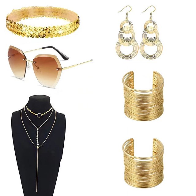 Accesorios de discoteca, diadema con lentejuelas, gafas de sol, collar, pendientes, bufanda de diamantes, pulsera de diamantes, traje