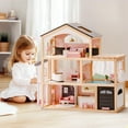 thumbnail image 3 of Robud Wooden Dollhouse, 6 Rooms Wooden Doll House with 29Pcs Furniture Set, Working Elevator, Garage, Swimming Pool, Ideal Gift for Kids Ages 3+ (Modern Black), 3 of 8
