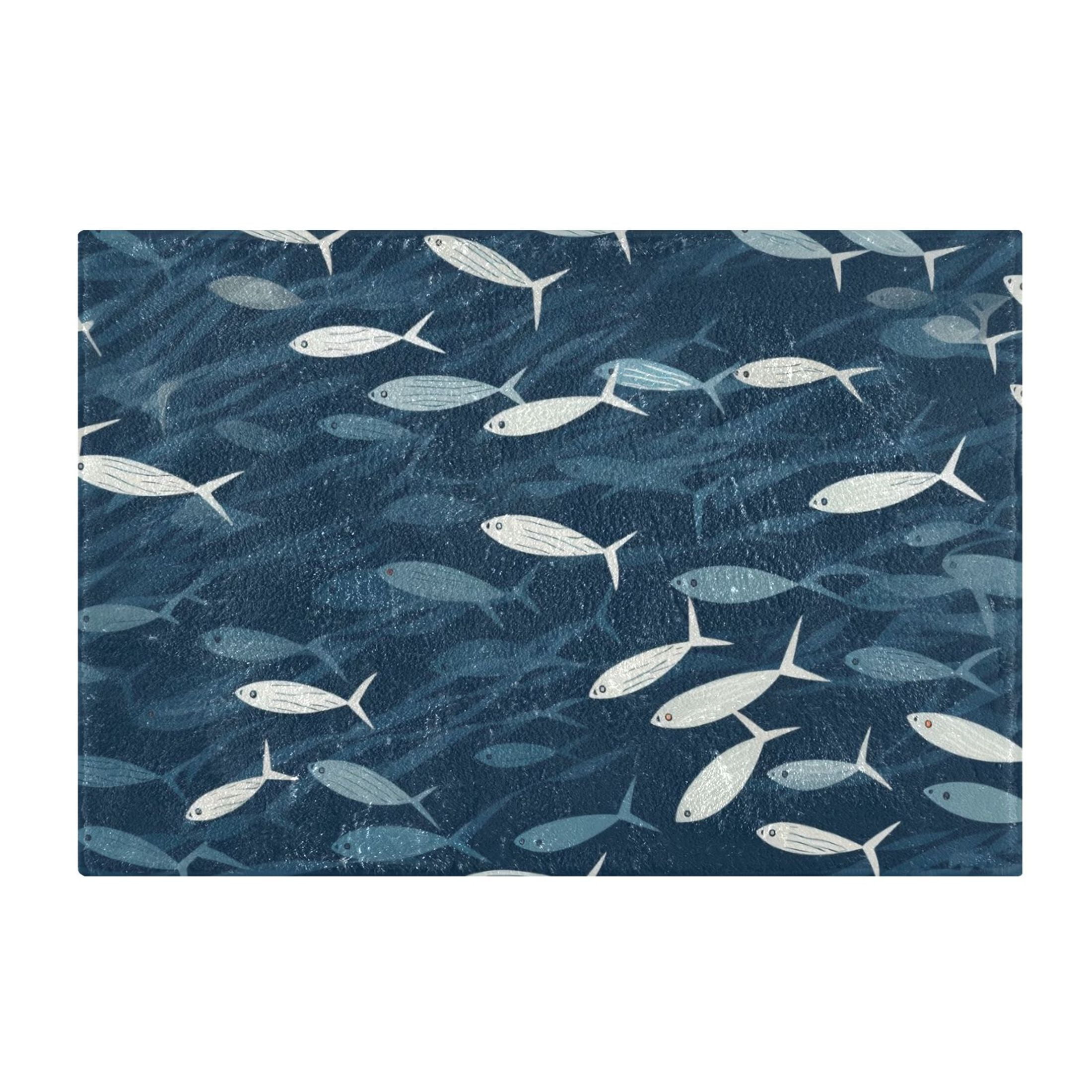 Toilet Rug Set Non-Slip Bathroom Rugs Soft Plush Machine Washable Contour Bath Mat Small Fish Swimming 24x20/24x16
