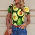 thumbnail image 4 of KLL Women 's Crew Neck Bodysuit Jumpsuits Avocado Print Short onesies Stretch T Shirts, 4 of 5