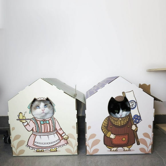 thinsony Corrugated Cardboard Cat House with Scratching Pad for Training Toy Cats Brown