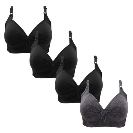 Gnurob Women Push Up Bralette 4 Pack Wireless Padded Bra with Straps Seamless Lace Brassiere Plus Size Bralettes Soft Breathable Underwear Everyday Bras Clearance Saving B03-Black X-Large