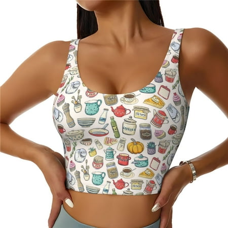 Jgfou Cooking Utensils Print Womens Sports Bra - Padded Workout Sports Bras Crop Tank Top