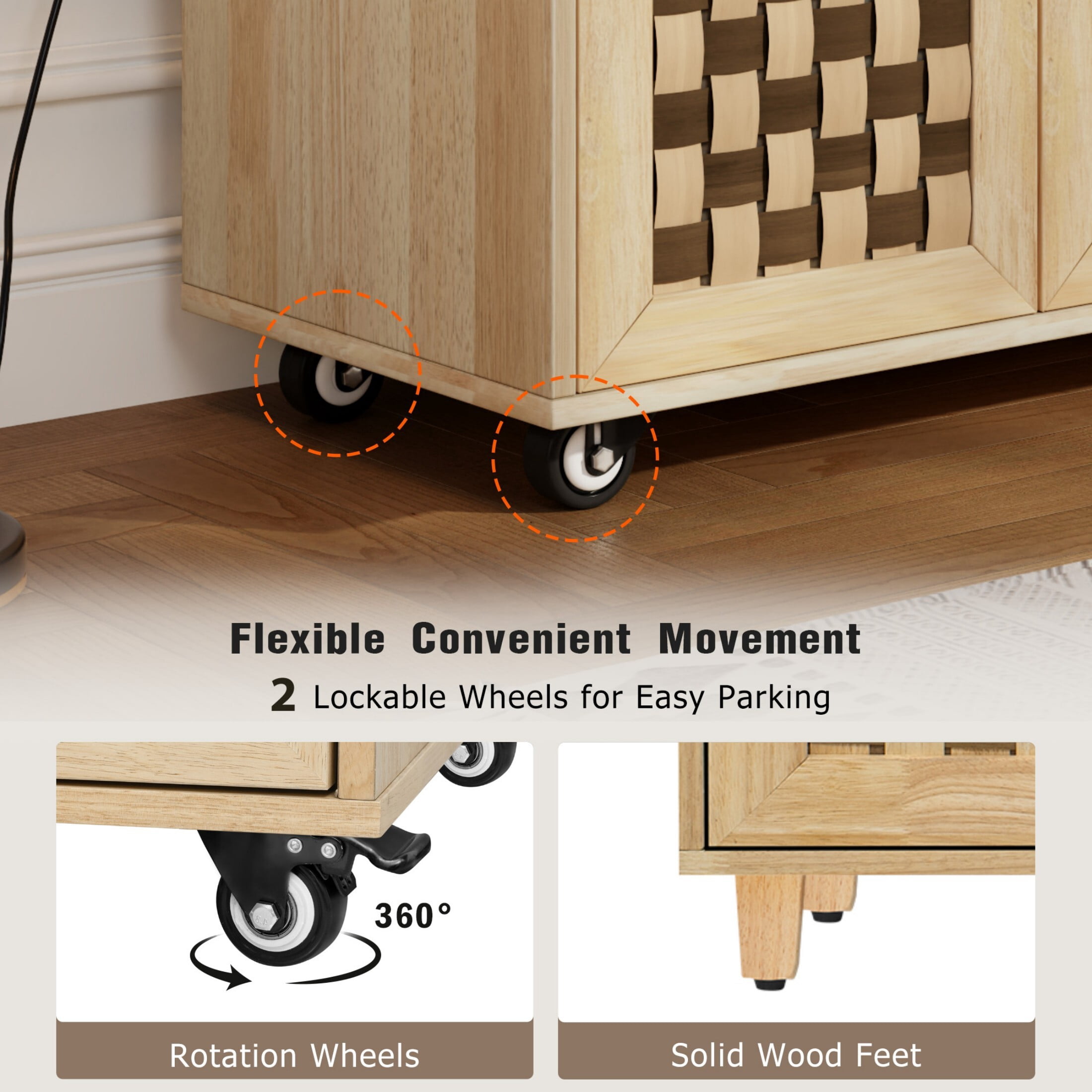 DEALTOPS 53.2'' Kitchen Island with Power Outlet and Drop Leaf, Moving Woven Checkerboard Design Kitchen Storage Carts, Natural