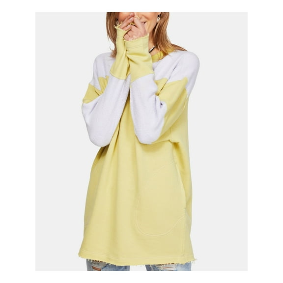 FREE PEOPLE Womens Yellow Color Block Long Sleeve Crew Neck Sweater  Size XSTP