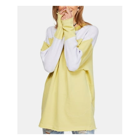 FREE PEOPLE Womens Yellow Color Block Long Sleeve Crew Neck Sweater Size XS\TP
