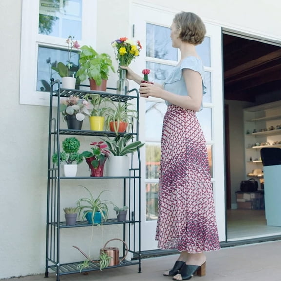 5 Tier Metal Plant Stand Indoor and Outdoor Flower Rack, Home Iron Storage Organizer Shelf, Black, 21.7 x 11 x 52.4 inch