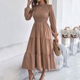 thumbnail image 7 of DeHolifer Women Dresses Solid Color Long Sleeve Crewneck Maxi Dress A-Line Swing Flowy Long Dress Khaki M, 7 of 7