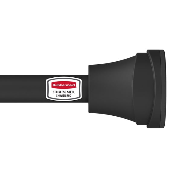 Rubbermaid No Drill Tension or Wall Mount 44" to 72" Adjustable Shower Curtain Rod, Rustproof Stainless Steel, Matte Black