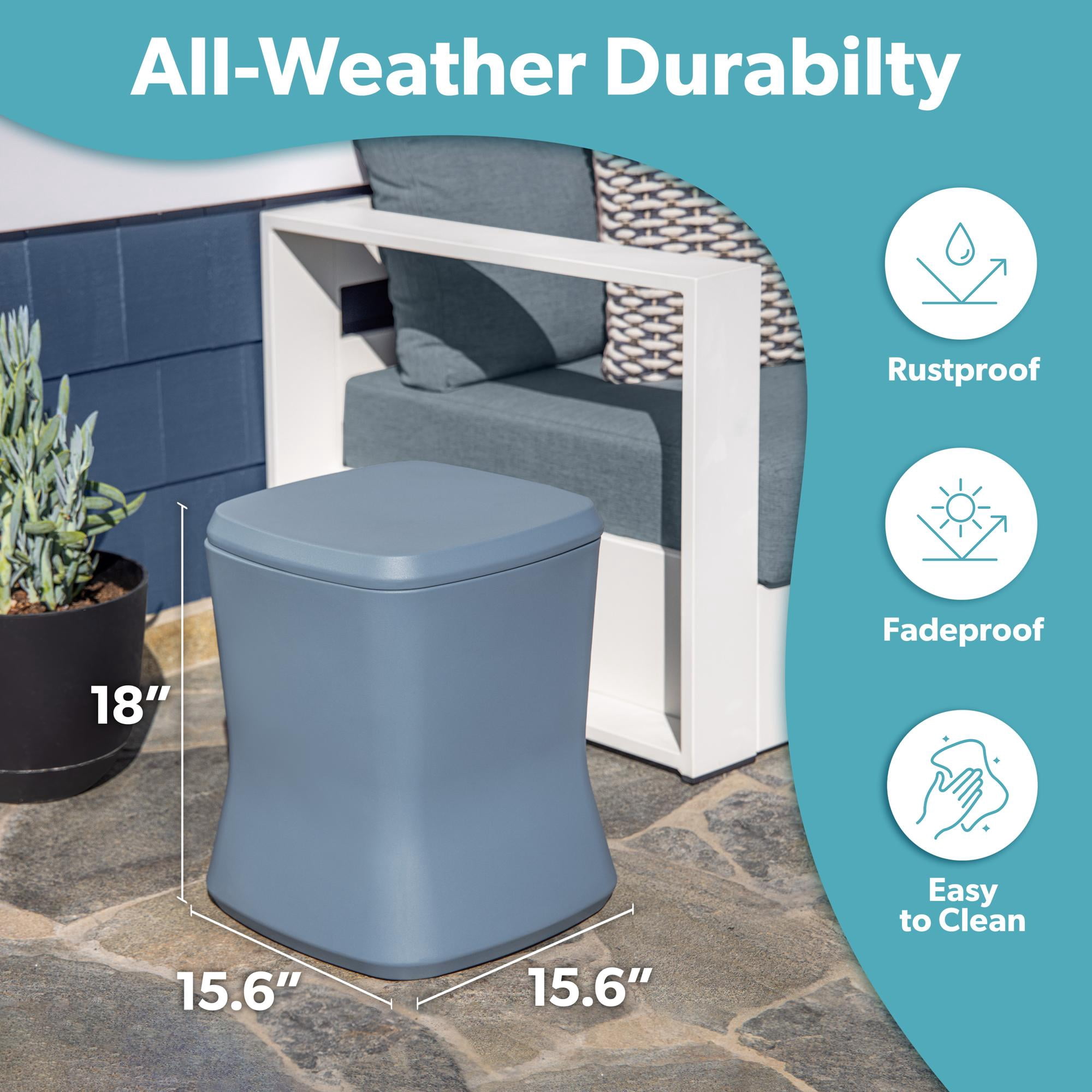 Coast Modern Outdoor Side Table Cooler - 2 in 1 Patio Decor Storage Table & Ice Chest - 25 QT - Stone Blue