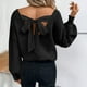thumbnail image 2 of Camisas bonitas,Blusa de manga larga con cuello en V y lazo para mujer, estilo casual, holgada, estampada, 95 % poliéster, 5 % elastano, para usar en casa, sopatenor, 2 of 9