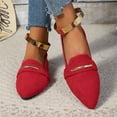 thumbnail image 6 of Womens Red Loafers - Pointed Toe Velvet Flats for Women, Slip On Casual Shoes with Gold Metal Detail, Comfortable Everyday Wear (US 5.5-9.5),Size 42, 6 of 7
