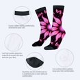 thumbnail image 3 of Four Seasons Universal Socks - 2 Pairs of Unisex Trendy Socks with Vibrant Pink Floral Pattern on Black Background, 3 of 5