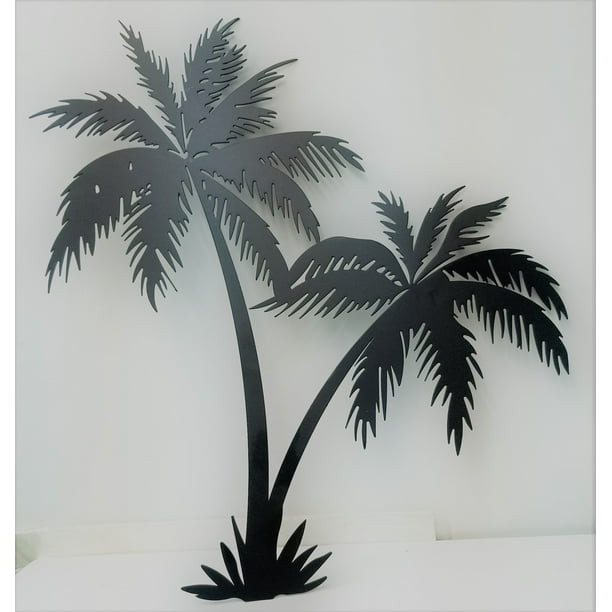 Twin Palm Trees 12" Tall Wrought Iron Wall Art Home Decor Tropical Beach  Metal Plaque Hand Made