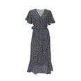 thumbnail image 2 of Vestido largo Yinane de poliéster cuello en V estampados para viajes fiestas vacaciones Negro SG, 2 of 8