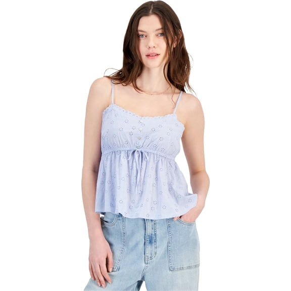 Hippie Rose Womens Babydoll Tank Top, Blue, Juniors, Large